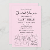 Invitation Hand Drawn Doodle Bridal Shower Pink (Devant / Derrière)
