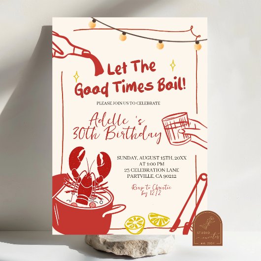 Invitation Hand Drawn Doodle crawfish boil Birthday party inv