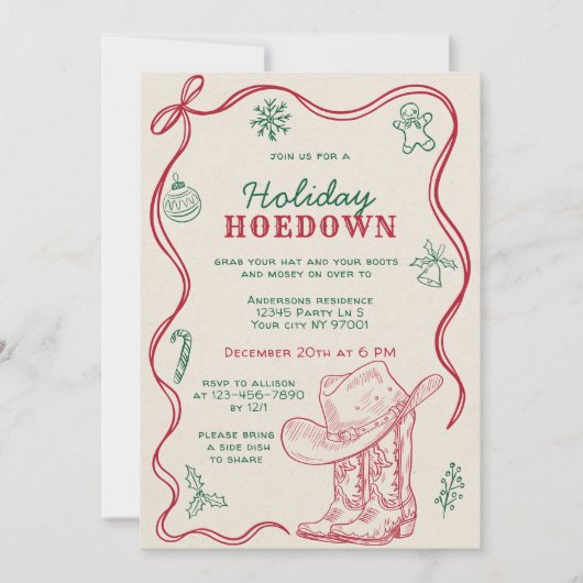 Invitation Hand Drawn Doodle Western Holiday Hoedown Party (Devant)