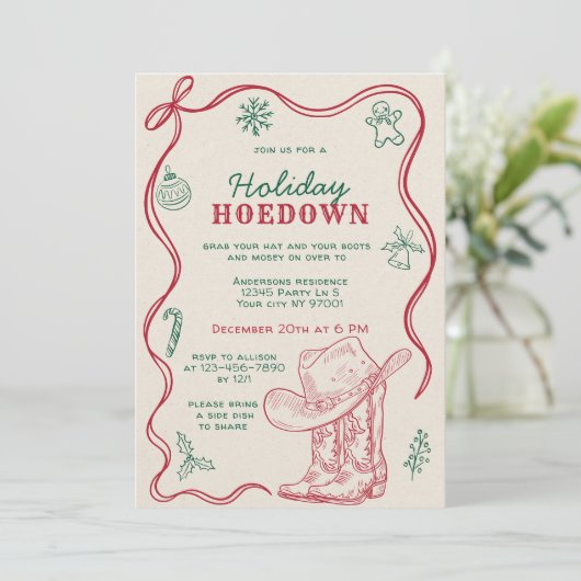 Invitation Hand Drawn Doodle Western Holiday Hoedown Party (Debout devant)