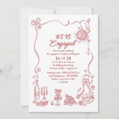 Invitation Hand Drawn Doodle Whimsical Engagement Party Photo (Devant)