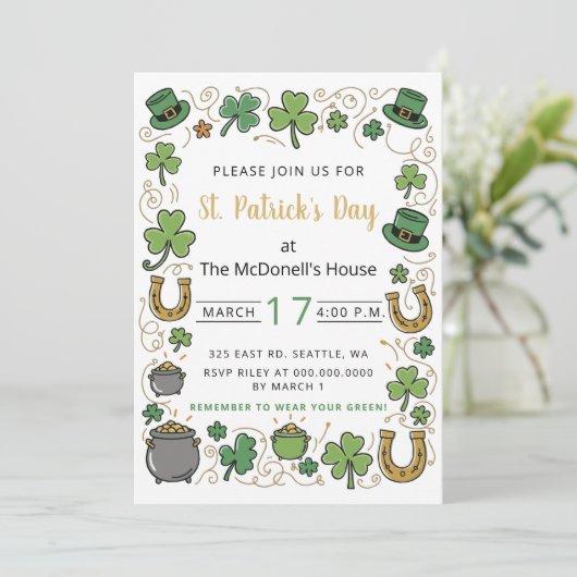Invitation Hand Drawn Doodle Whimsical St Patricks Day  (Debout devant)