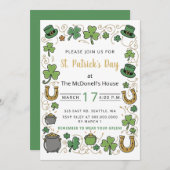 Invitation Hand Drawn Doodle Whimsical St Patricks Day  (Devant / Derrière)
