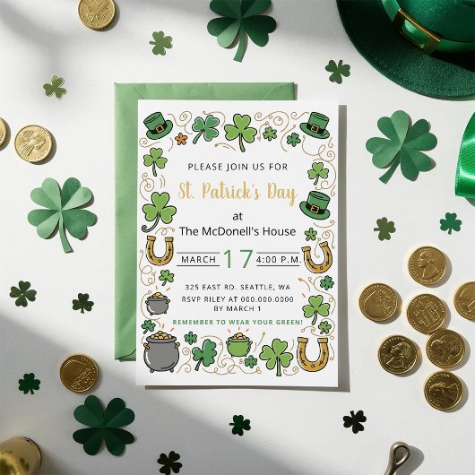 Invitation Hand Drawn Doodle Whimsical St Patricks Day 