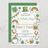 Invitation Hand Drawn Doodle Whimsical St Patricks Day  (Devant / Derrière)