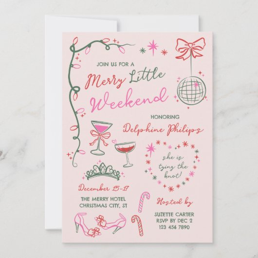 Invitation Hand-Drawn Doodles Merry Bachelorette Weekend (Devant)