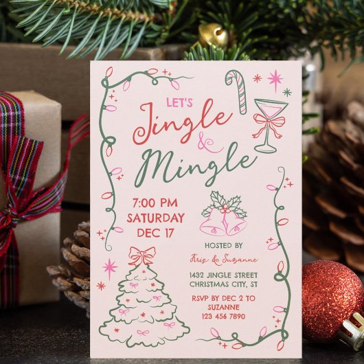 Invitation Hand-Drawn Doodles Mingle & Jingle Christmas Party