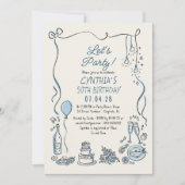 Invitation Hand Drawn Doodles Whimsical Quirky Adult Birthday (Devant)