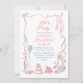 Invitation Hand Drawn Doodles Whimsical Quirky Adult Birthday (Devant)