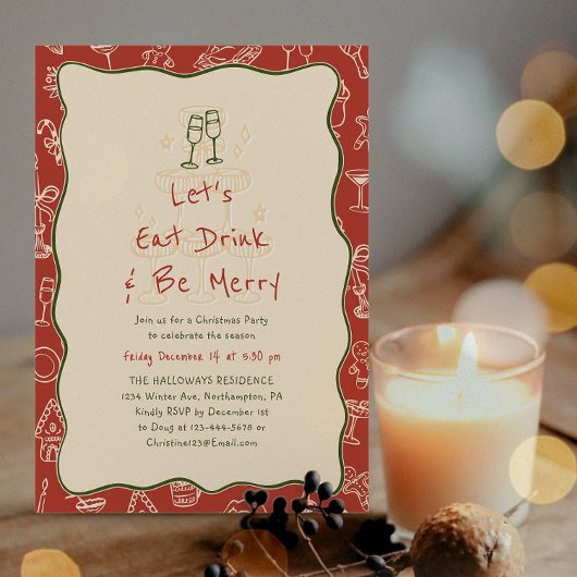 Invitation Hand-Drawn Eat Drink and Be Merry Holiday Party