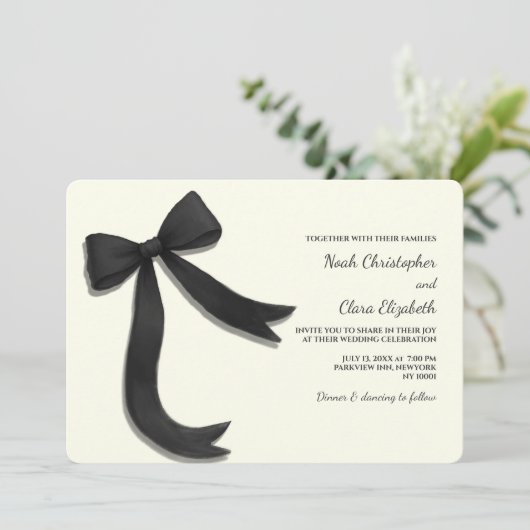 Invitation Hand drawn Elegant Black Bow - Modern Minimalist (Debout devant)