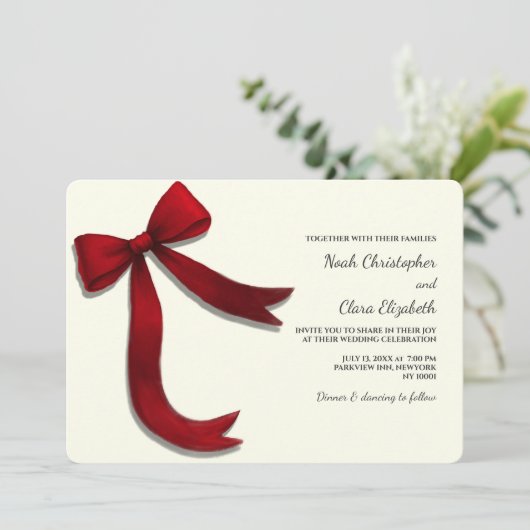 Invitation Hand drawn Elegant Red Bow - Modern Minimalist (Debout devant)