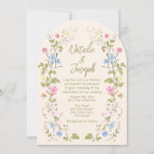 Invitation Hand Drawn Floral Summer Arched Photo Wedding (Devant)