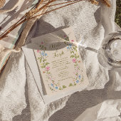 Invitation Hand Drawn Floral Summer Photo QR Code Wedding