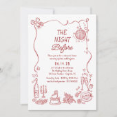 Invitation Hand Drawn Funky Retro Whimsical Rehearsal Dinner (Devant)
