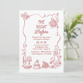 Invitation Hand Drawn Funky Retro Whimsical Rehearsal Dinner (Debout devant)