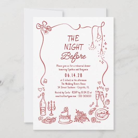 Invitation Hand Drawn Funky Whimsical Rehearsal Dinner (Devant)