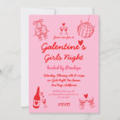 Invitation Hand Drawn Galentine's Girls Night Party (Devant)