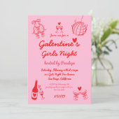 Invitation Hand Drawn Galentine's Girls Night Party (Debout devant)