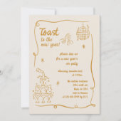 Invitation Hand Drawn Gold Illustrated New Years Eve Party (Devant)