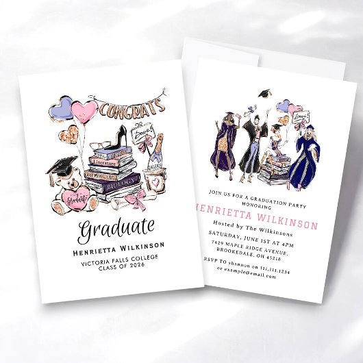 Invitation Hand Drawn Graduate Books Graduate Celebration