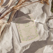 Invitation Hand Drawn Green Pink Bow Floral QR Code Wedding