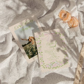 Invitation Hand Drawn Green Pink Bow Floral Summer Wedding