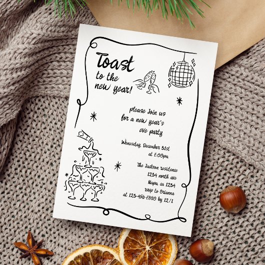 Invitation Hand Drawn Illustrated New Years Eve Party In
