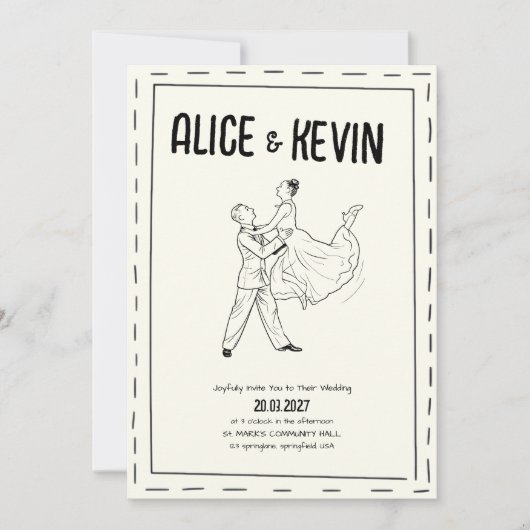 Invitation Hand Drawn Illustration Ivory Minimalist Wedding (Devant)