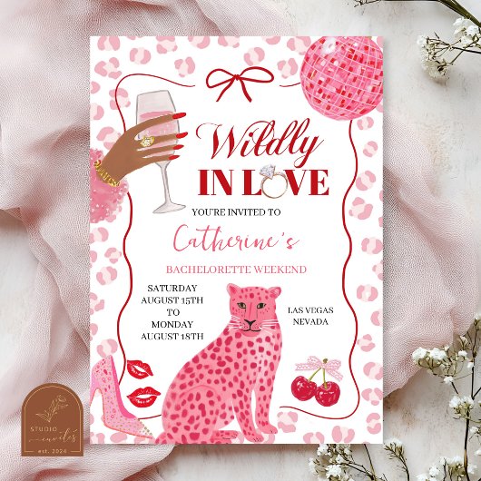Invitation Hand Drawn Illustration Pink Bachelorette Weekend 