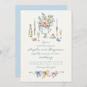 Invitation Hand Drawn Illustrations Whimsical French Wedding (Devant / Derrière)