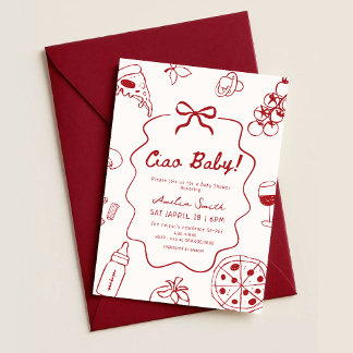 Invitation Hand Drawn Italian Ciao Baby Shower