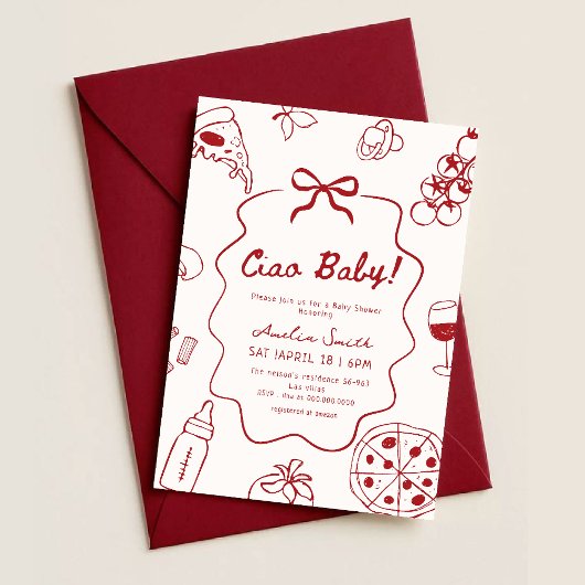 Invitation Hand Drawn Italian Ciao Baby Shower