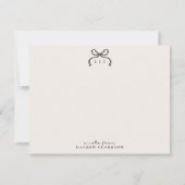 Invitation Hand Drawn Ivory and Black Bow Monogram Note Card (Devant)