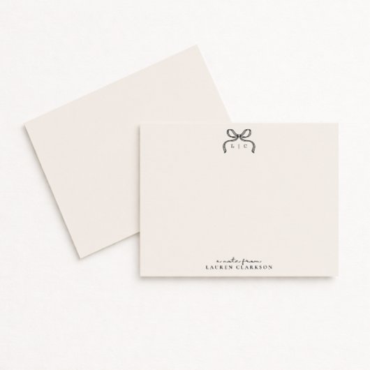 Invitation Hand Drawn Ivory and Black Bow Monogram Note Card
