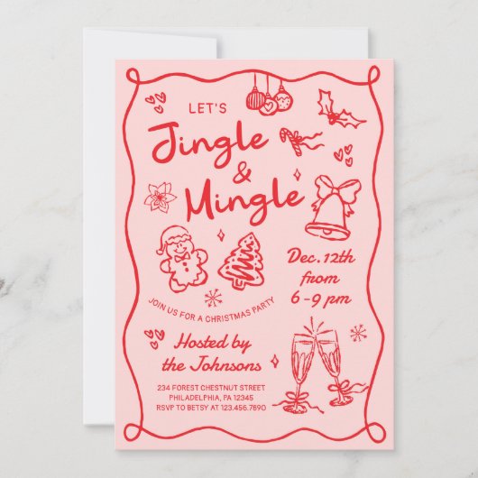 Invitation Hand Drawn Jingle and Mingle Christmas Party (Devant)