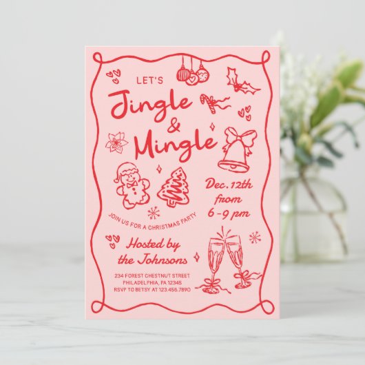 Invitation Hand Drawn Jingle and Mingle Christmas Party (Debout devant)