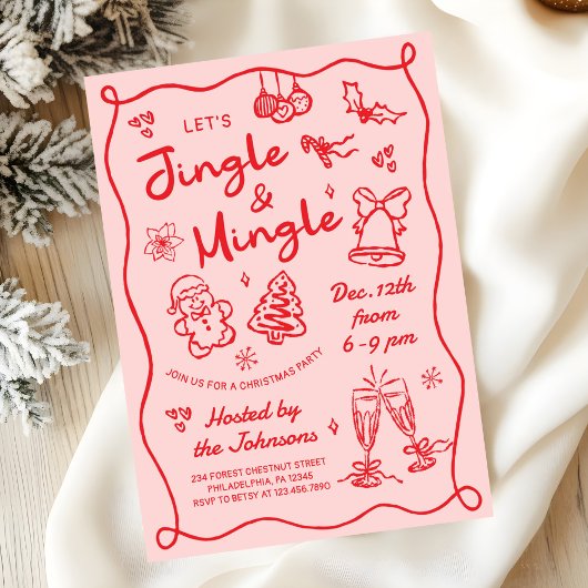 Invitation Hand Drawn Jingle and Mingle Christmas Party