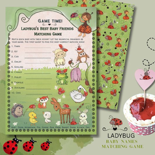 Invitation Hand-Drawn Ladybug & Friends Baby Animal Matching 