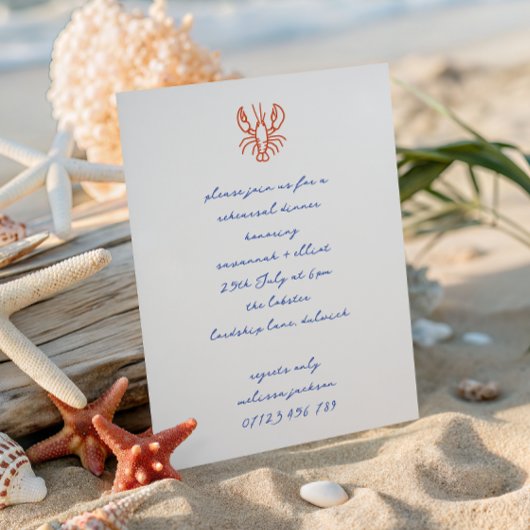 Invitation Hand Drawn Lobster Wedding Rehearsal Dinner