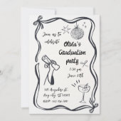 Invitation Hand Drawn Minimalist Black White Graduation Party (Devant)