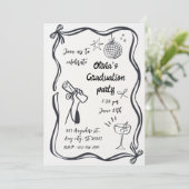 Invitation Hand Drawn Minimalist Black White Graduation Party (Debout devant)