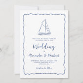 Invitation Hand Drawn Nautical Sailboat Navy Blue Wedding (Devant)