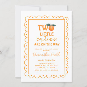 Invitation Hand Drawn Orange Deux petites mignonnes sont sur 