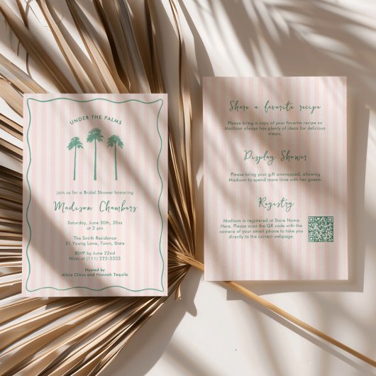 Invitation Hand-Drawn Palm Springs Pink Green Bridal Shower
