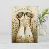 Invitation Hand Drawn Pencil Illustration Two Brides Wedding (Debout devant)