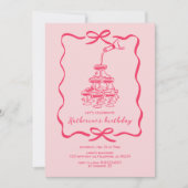 Invitation Hand Drawn Pink Champagne Tower Birthday Party (Devant)