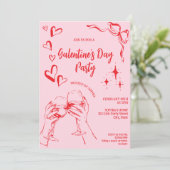 Invitation Hand Drawn Pink Red Galentine's Day Cocktail Party (Debout devant)