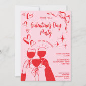 Invitation Hand Drawn Pink Red Galentine's Day Cocktail Party (Devant)