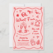 Invitation Hand Drawn Pink Red Modern Christmas Party (Devant)
